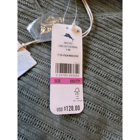 Tommy Bahama Green Jewel Bay Sequin V-neck sweater size XXS NWT - Picture 4 of 8